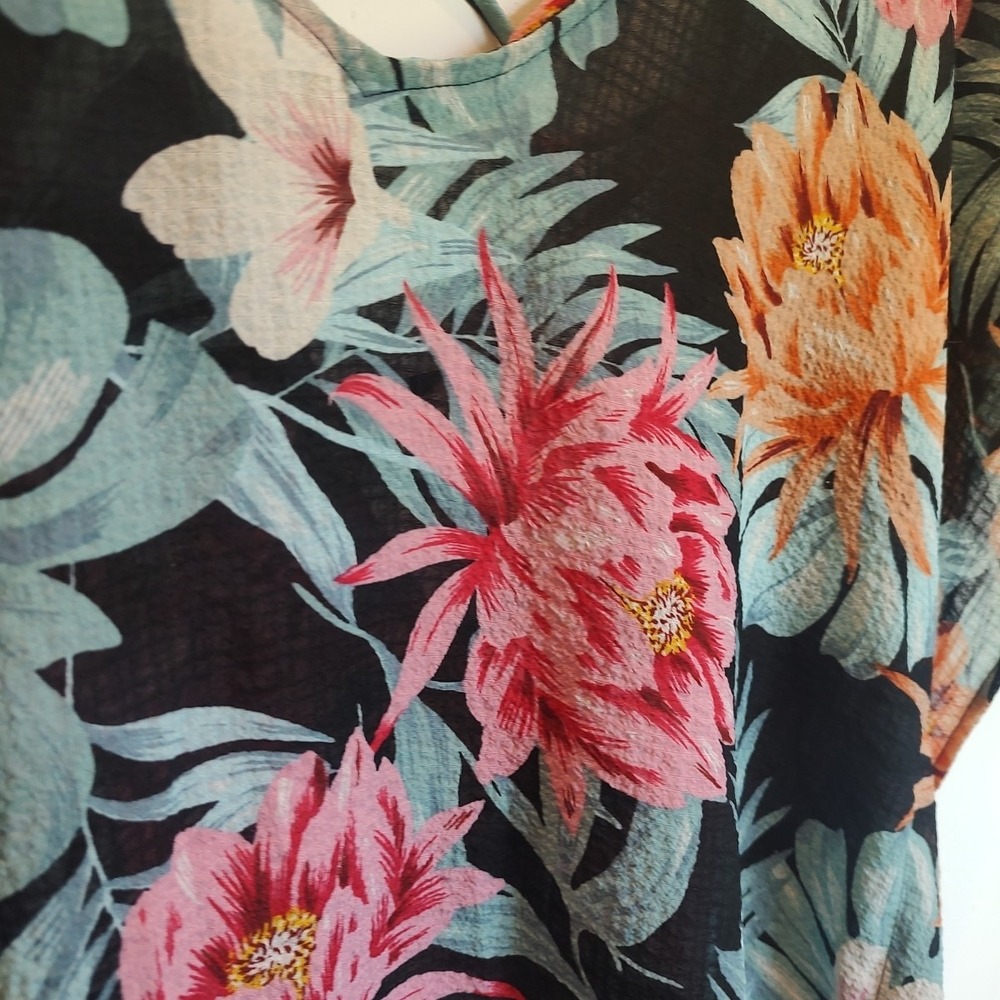 Kona Sol Women's Black Sheer Floral Print Cover-Up Sz Small Vacation Cruise Pool - Picture 2 of 7